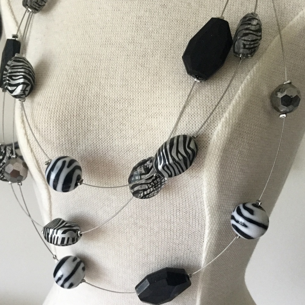 Triple Strand Large Bead & String Necklace - image 4